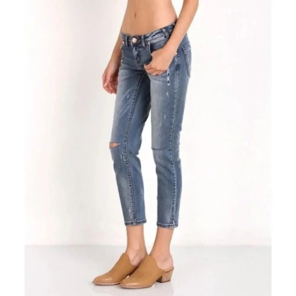One Teaspoon Freebirds Skinny Jeans Crop Blue indigo Zipper Ankle straight leg - Picture 12 of 16